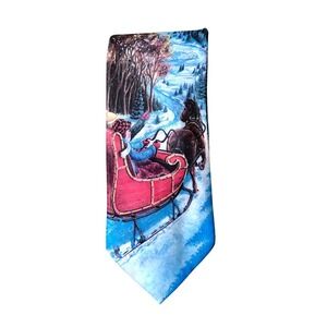 Perfect‎ Winter Holiday Necktie Scenic Alpine Sleigh Ride Scene Ralph Marlin